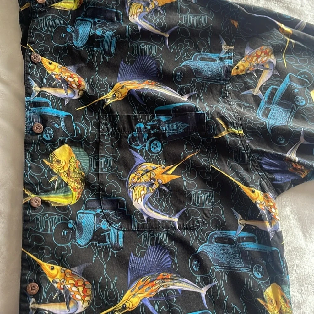 Vintage Bluewater AFTCO Sword Fish Hot Rod Hawaiian Short Sleeve Shirt 2XL - Picture 7 of 8